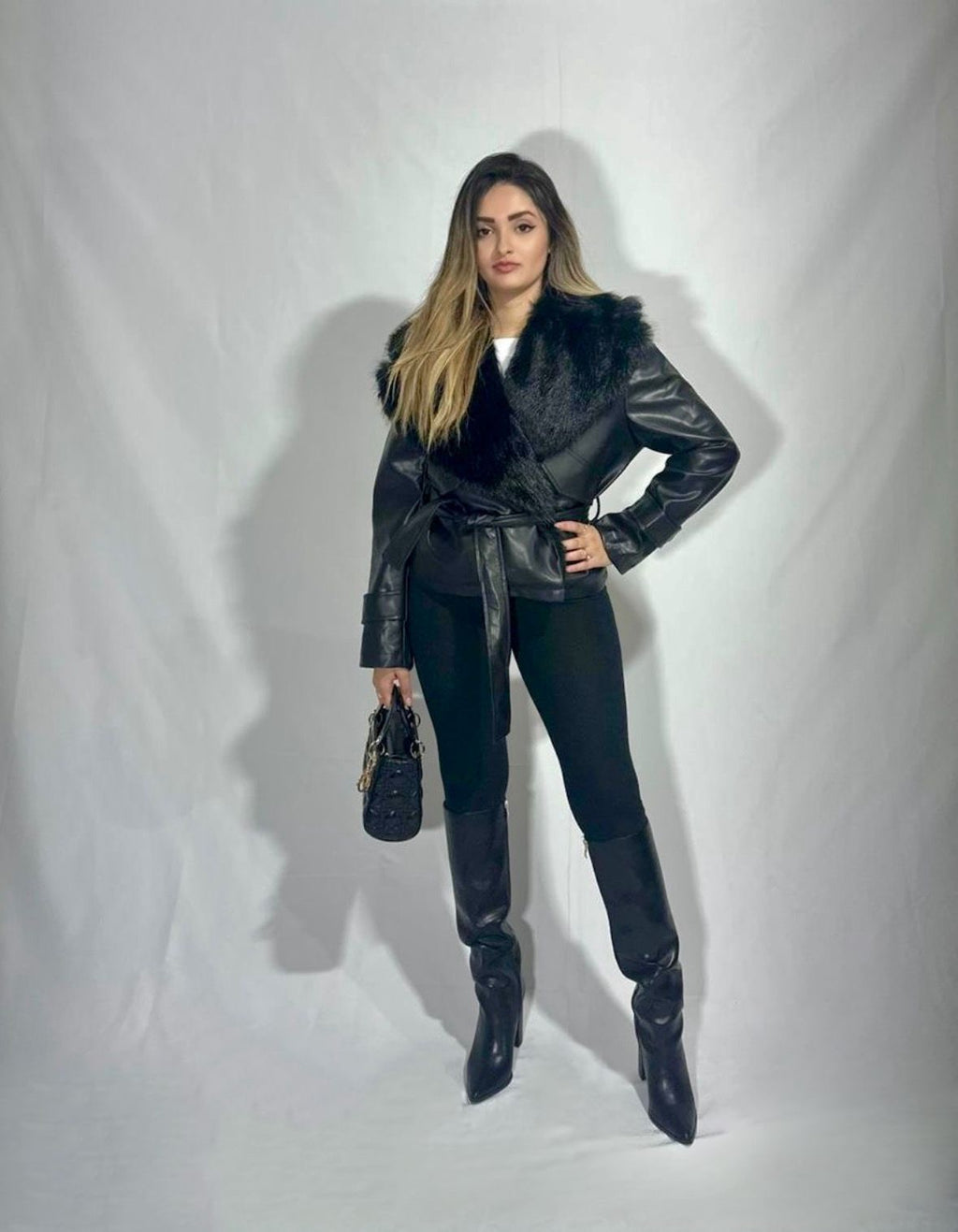 GIACCA ECO-LEATHER LUXE CON COLLO EFFETTO PELLICCIA